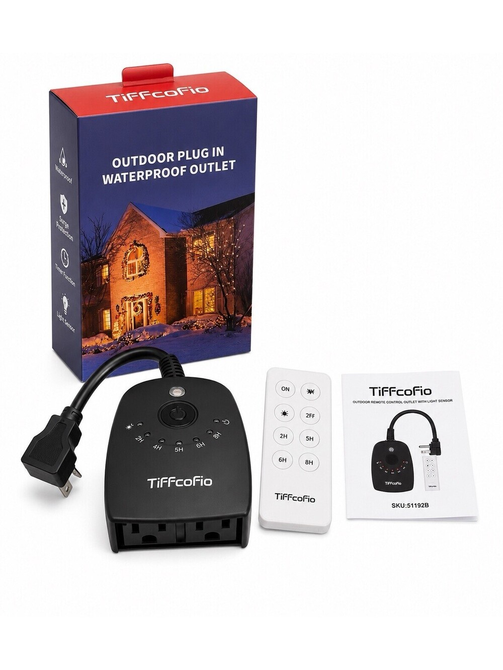 TiFFCOFiO Outdoor Light Timer Waterproof, Remote Control Dusk to Dawn Light Sens